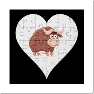 Jigsaw  Yak Heart Design - Wild Animal Yak Posters and Art